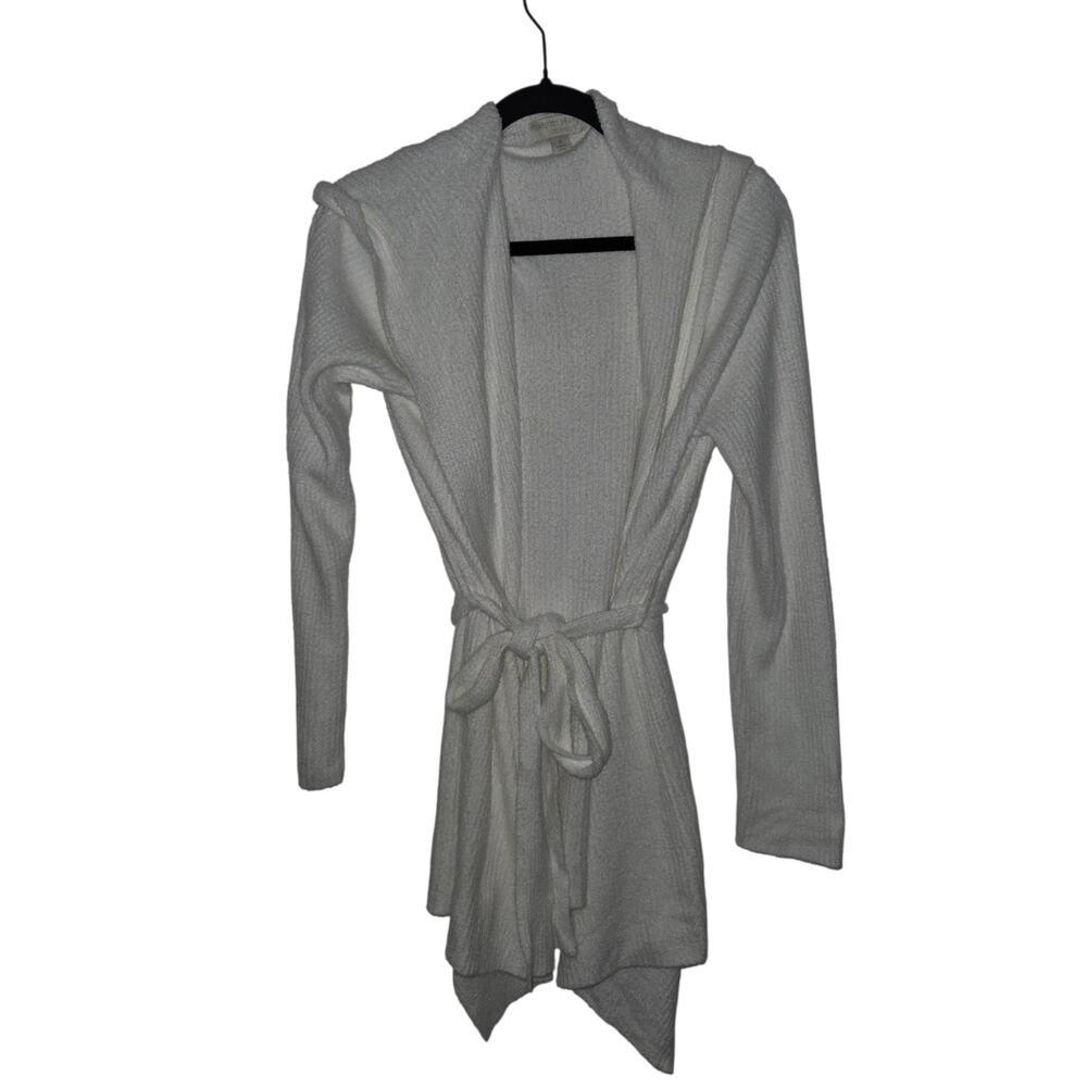 White Barefoot Dreams Cozy Chic Lite Hooded Belted Cardigan Sweater Size M